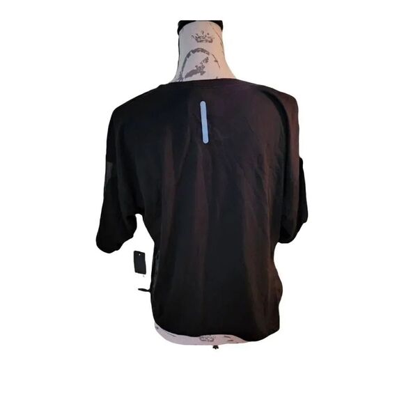 Bebe Sport Ladies Sz Large Black Short Sleeve Logo Shirt with Mesh Panel Sleeves - Picture 2 of 6